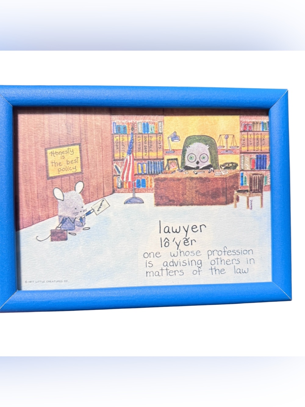 Vintage 1977 Little Creatures LAWYER Thumbprint Designs Art Print in Frame 8x6"